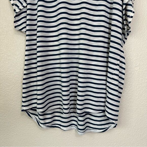 Lane Bryant Blue White Striped Embroidered Neckline Short Sleeves Top - Picture 7 of 9